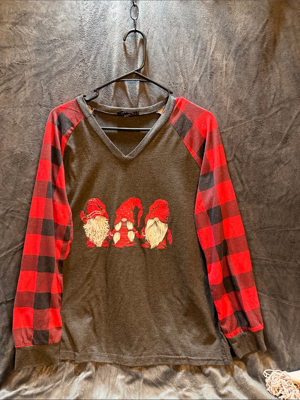 Womens Long-Sleeve Gnome Tee - Red/Black Plaid